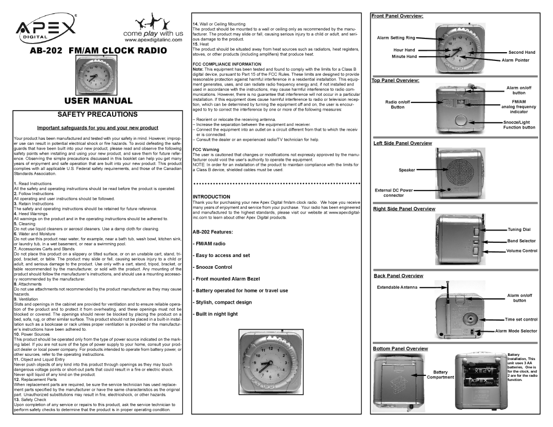 Apex Digital AB-202 user manual Introduction 