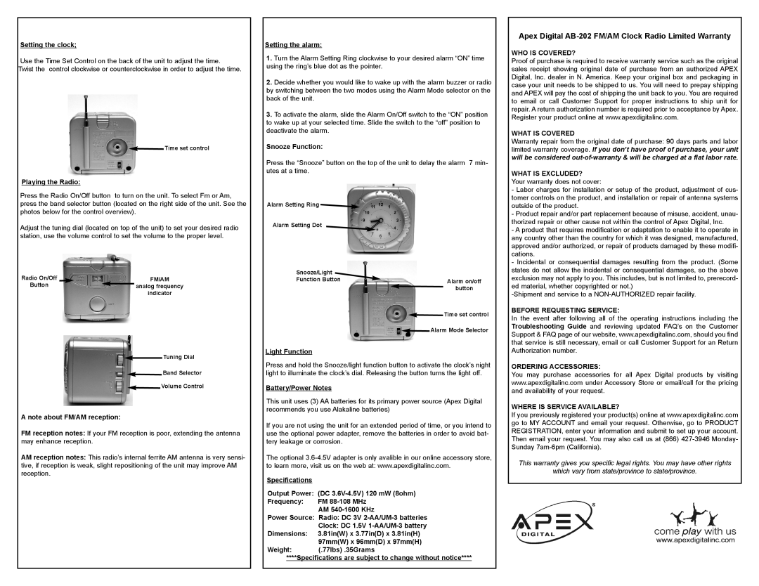 Apex Digital AB-202 user manual WHO is COVERED? What is Covered, What is EXCLUDED? 