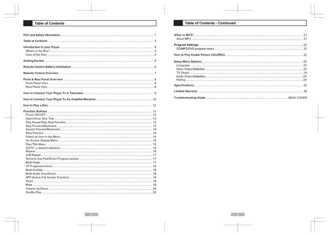 Apex Digital AD1118 user manual Table of Contents 