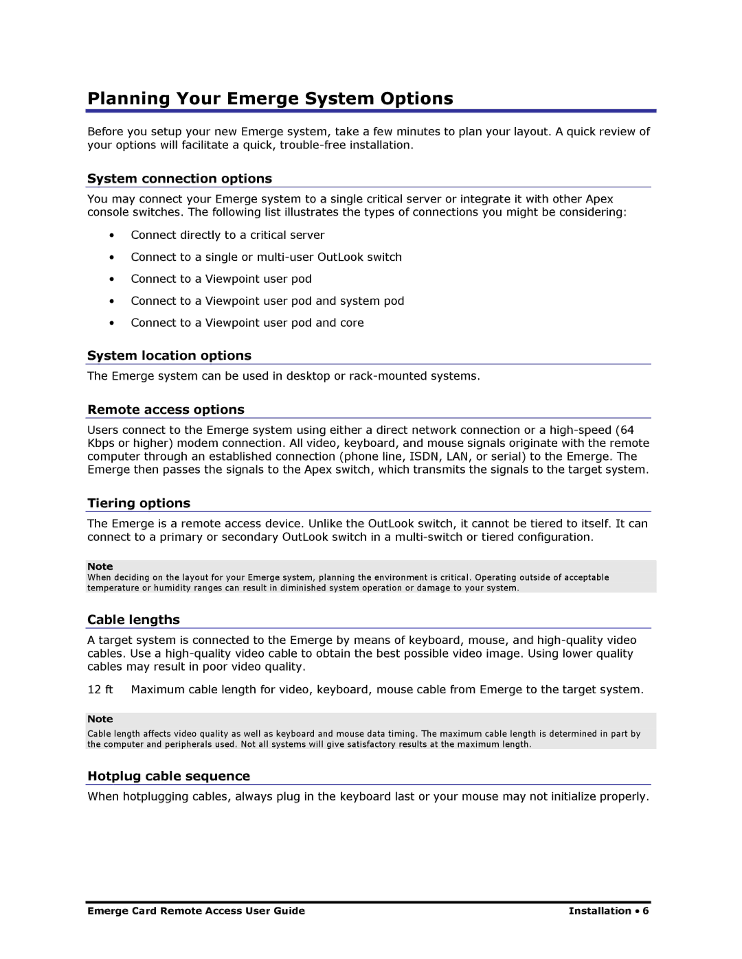 Apex Digital Apex EmergeCard Remote Access manual Planning Your Emerge System Options 