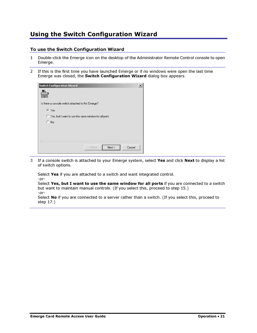 Apex Digital Apex EmergeCard Remote Access Using the Switch Configuration Wizard, To use the Switch Configuration Wizard 