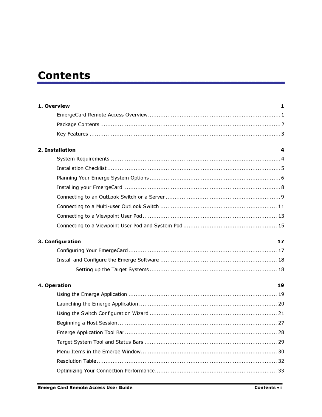 Apex Digital Apex EmergeCard Remote Access manual Contents 