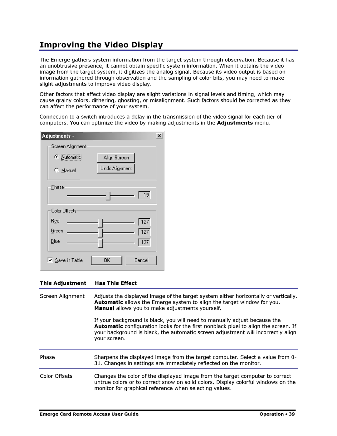 Apex Digital Apex EmergeCard Remote Access manual Improving the Video Display, This Adjustment Has This Effect 