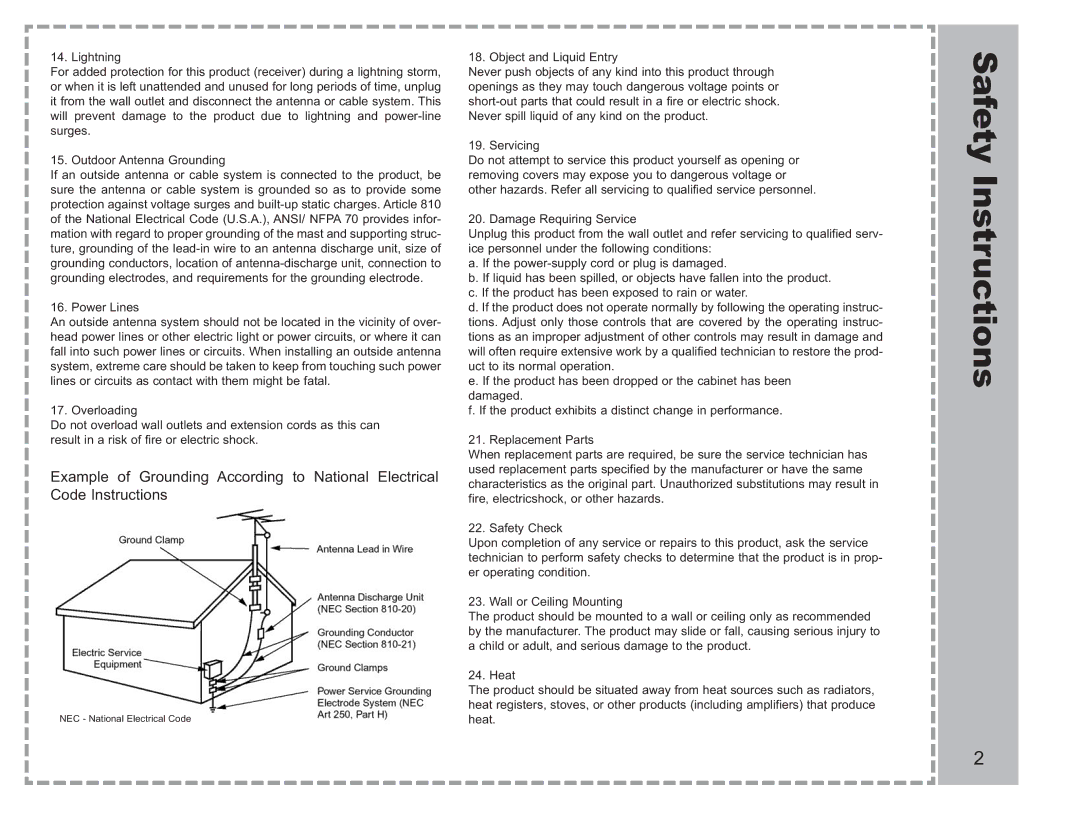 Apex Digital AVL-2076 warranty Safety Instructions 