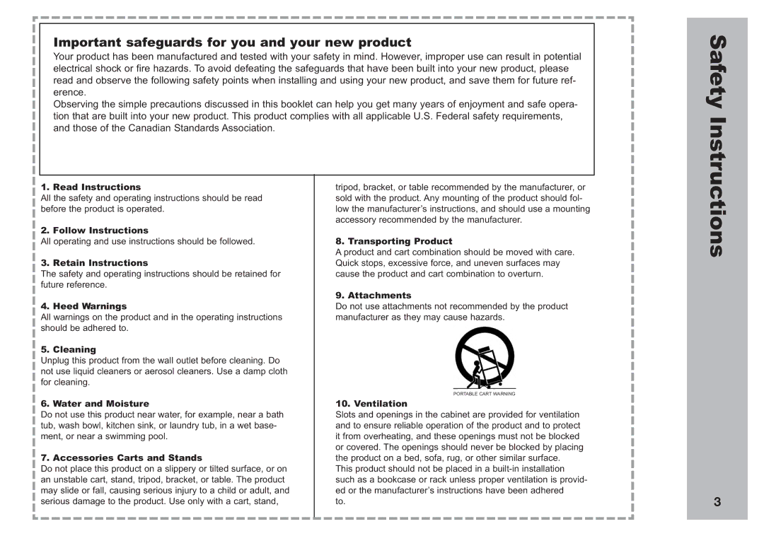 Apex Digital AVL2776 manual Safety, Instructions 