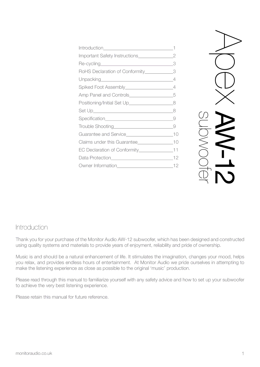 Apex Digital AW-12 owner manual Introduction 