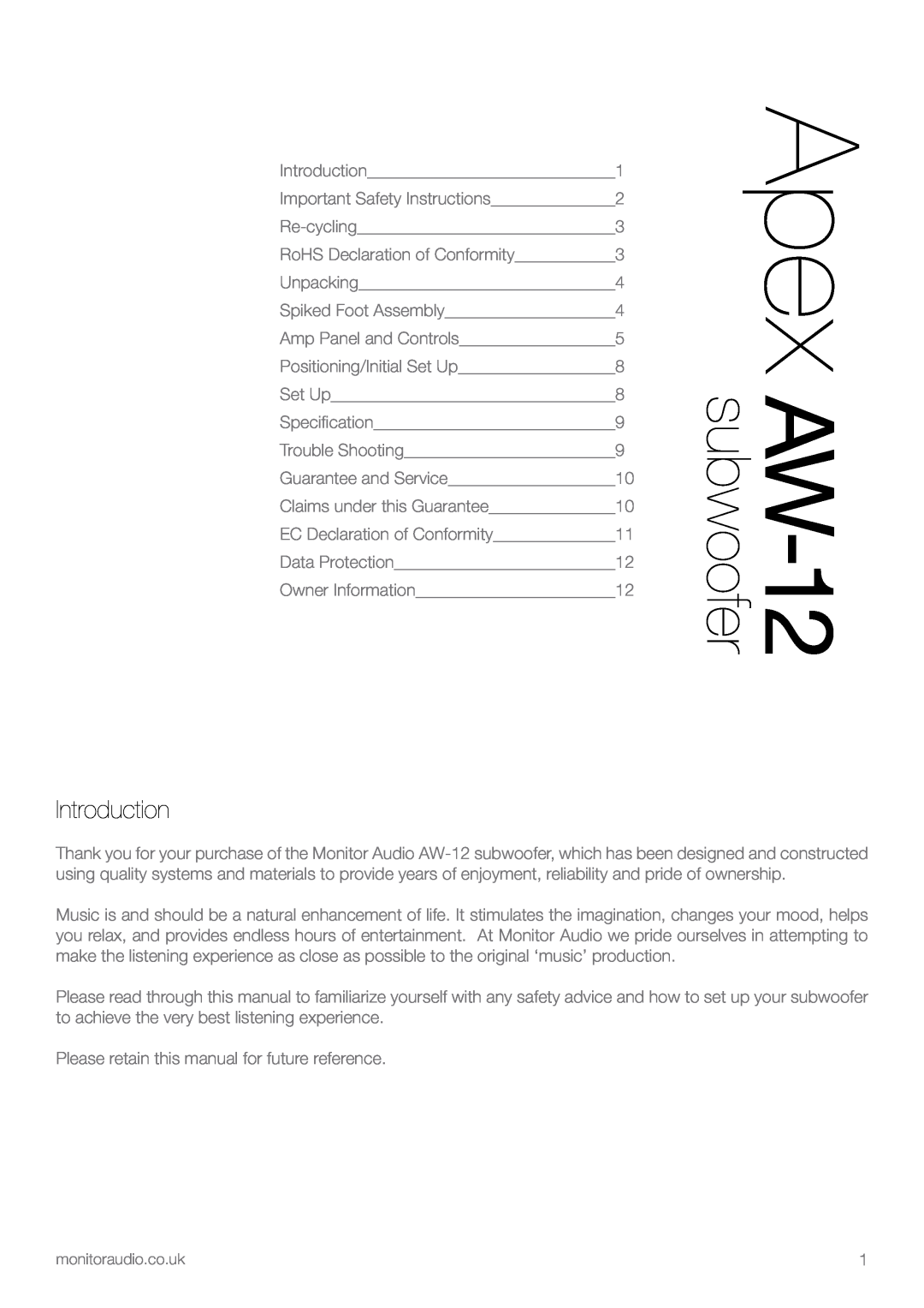 Apex Digital AW-12 owner manual Introduction 