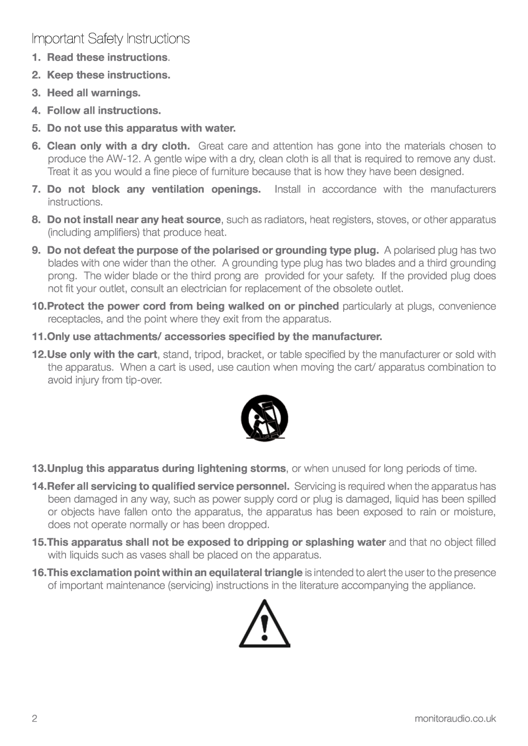 Apex Digital AW-12 Important Safety Instructions, Read these instructions, Keep these instructions 3.Heed all warnings 
