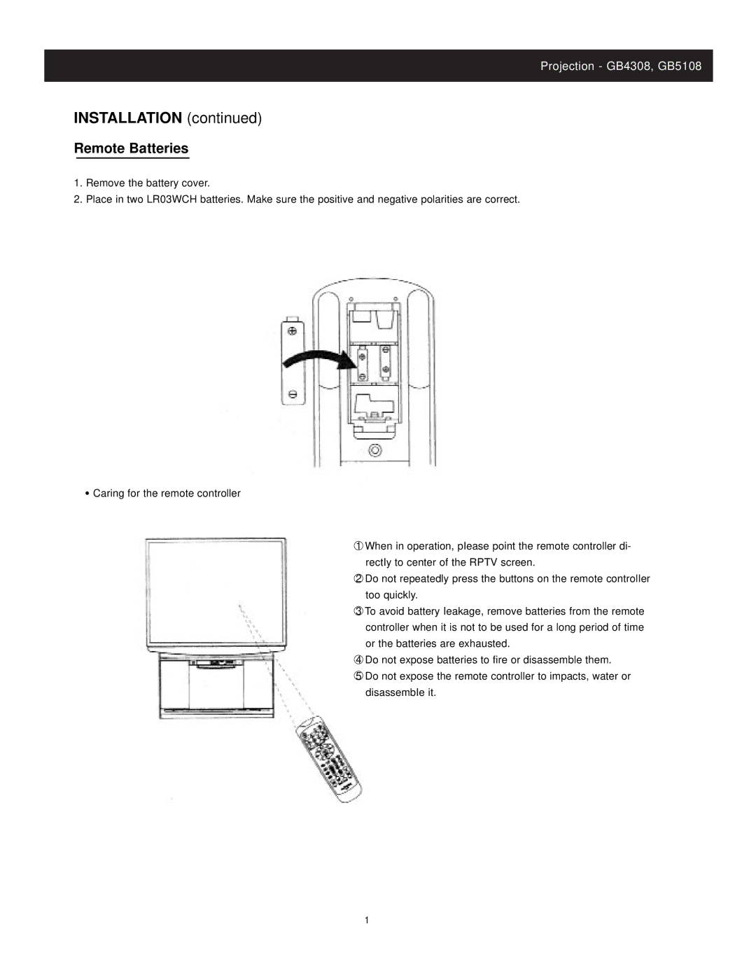 Apex Digital CoIor TV manual Remote Batteries 