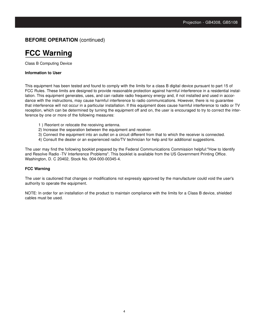 Apex Digital CoIor TV manual FCC Warning, Before OPERATlON 