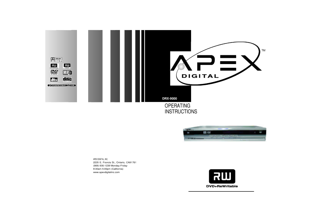 Apex Digital DRX-9000 operating instructions Operating Instructions 