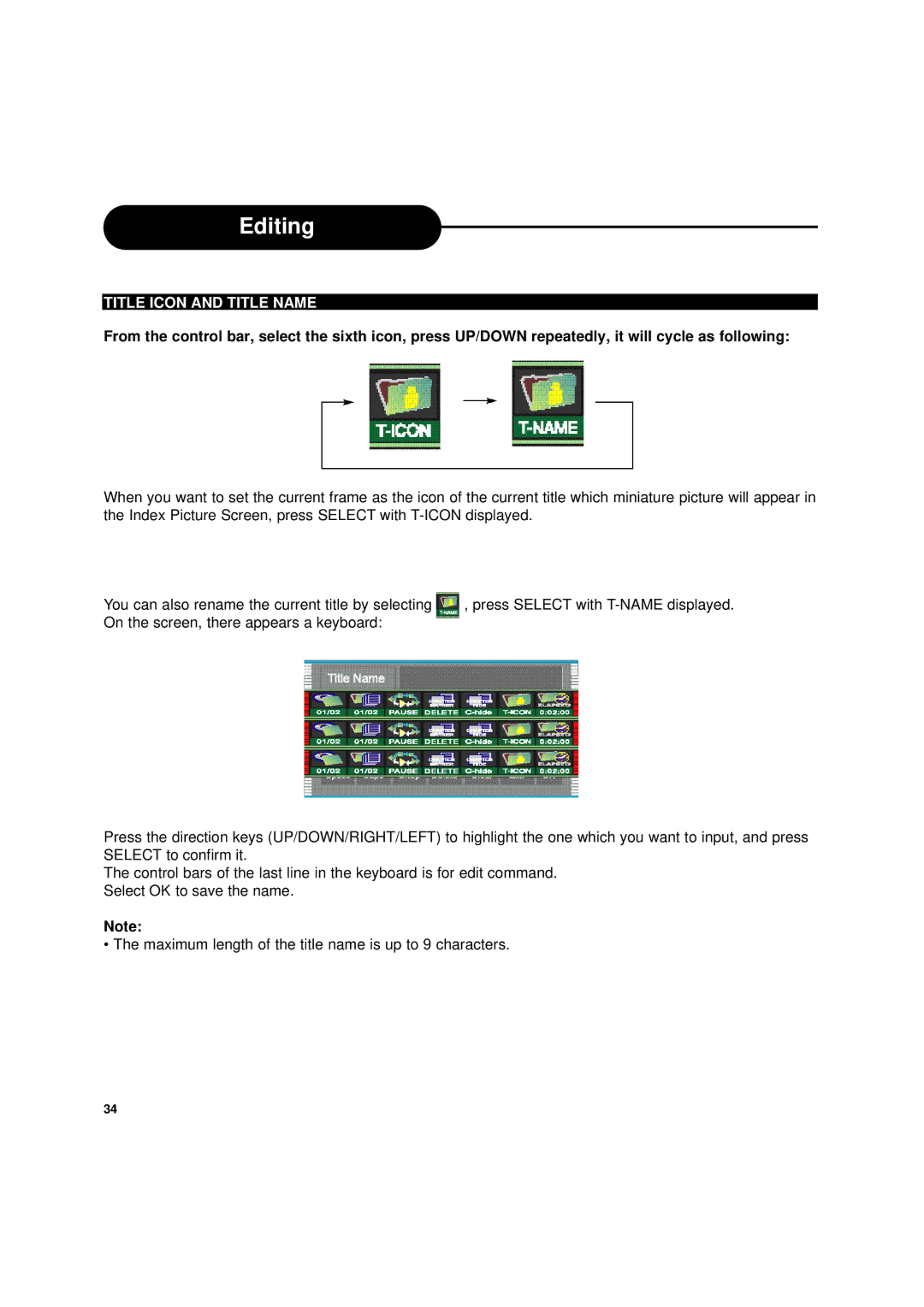 Apex Digital DRX-9000 operating instructions Title Icon and Title Name 