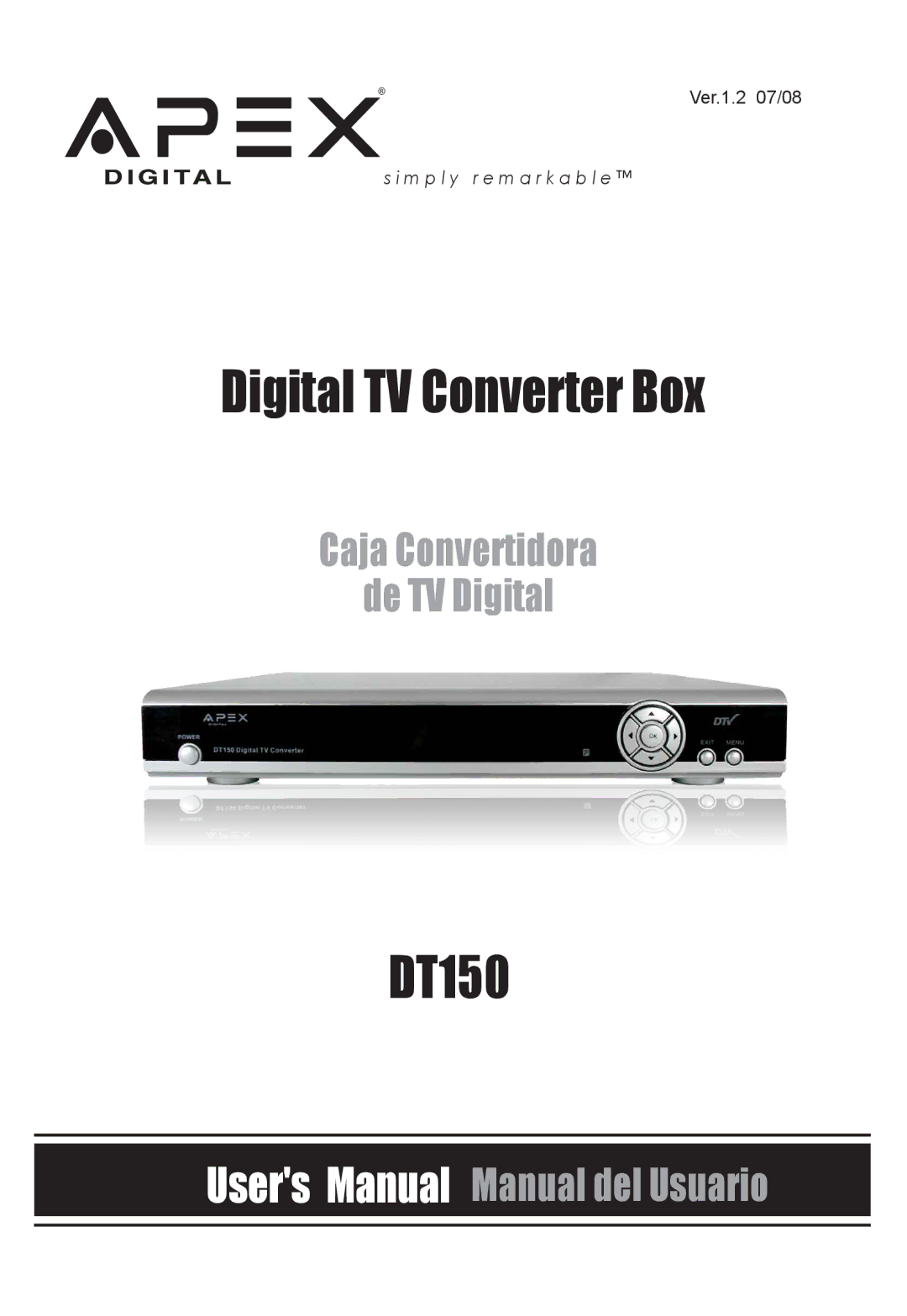 Apex Digital DT150 user manual Digital TV Converter Box 