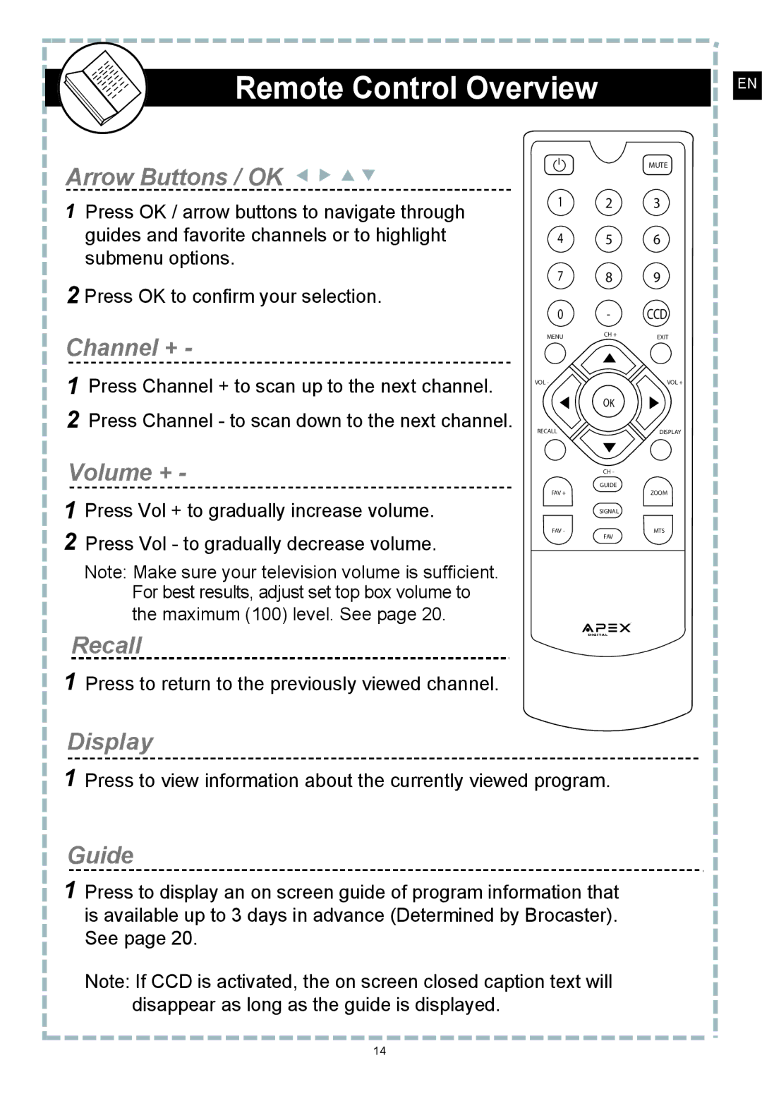 Apex Digital DT150 user manual Recall, Display 