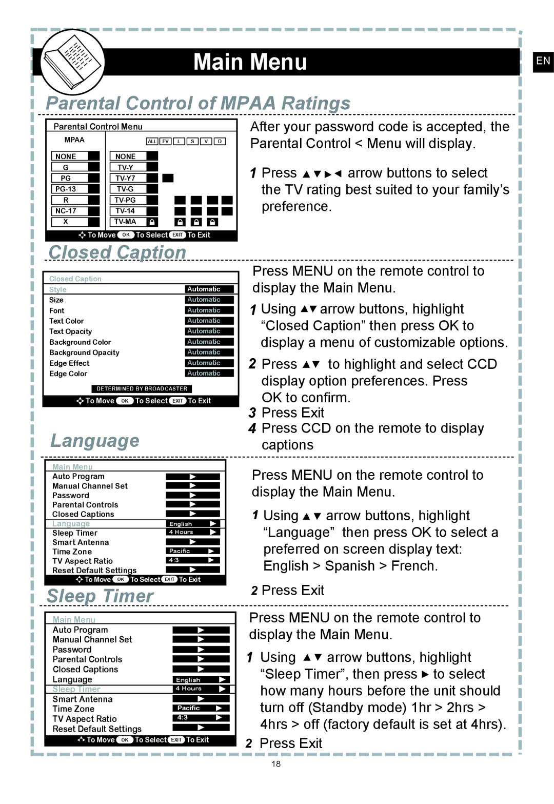 Apex Digital DT150 user manual Parental Control of Mpaa Ratings 