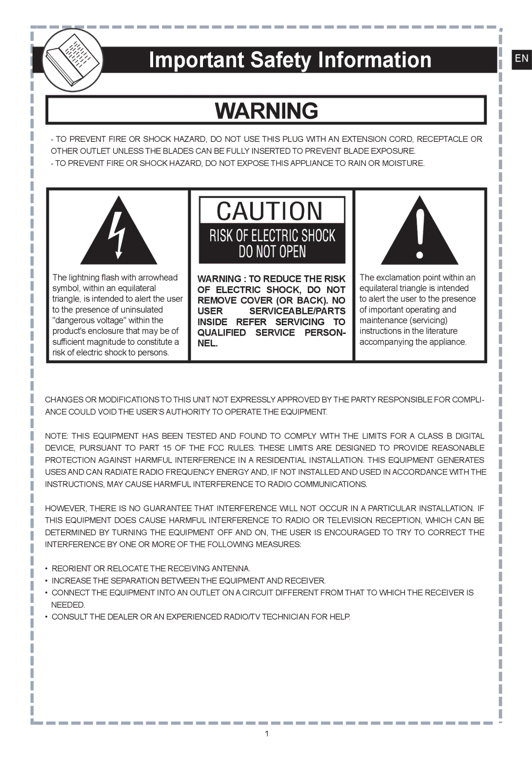 Apex Digital DT150 user manual Important Safety Information 