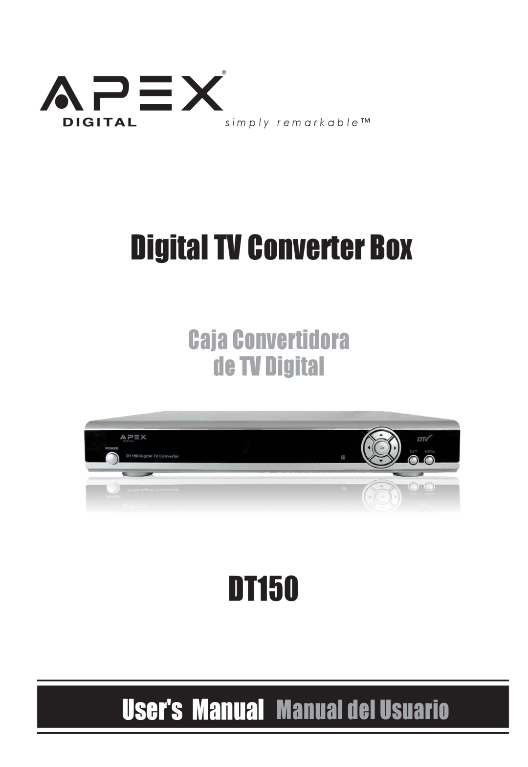 Apex Digital DT150 user manual Digital TV Converter Box 