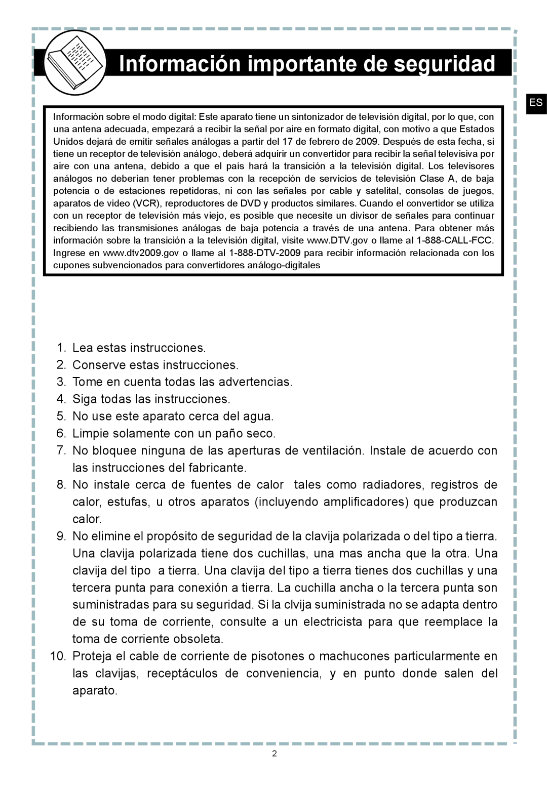 Apex Digital DT150 user manual Información importante de seguridad 