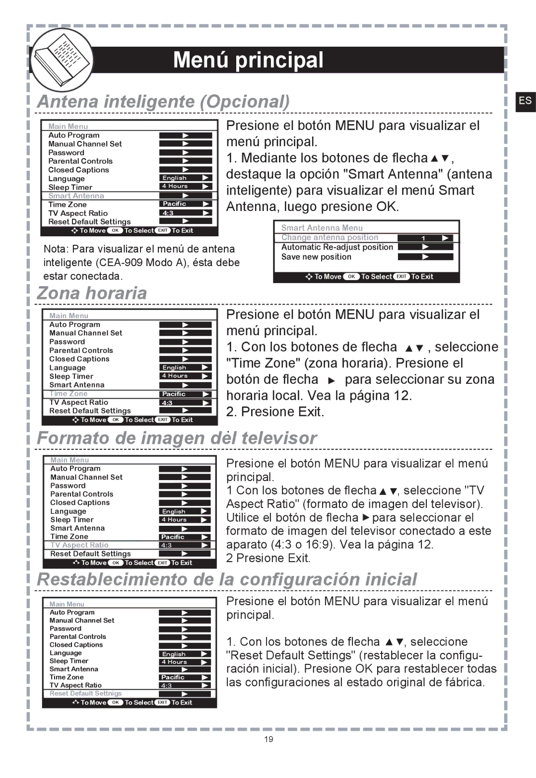 Apex Digital DT150 user manual Antena inteligente Opcional, Formato de imagen del televisor 