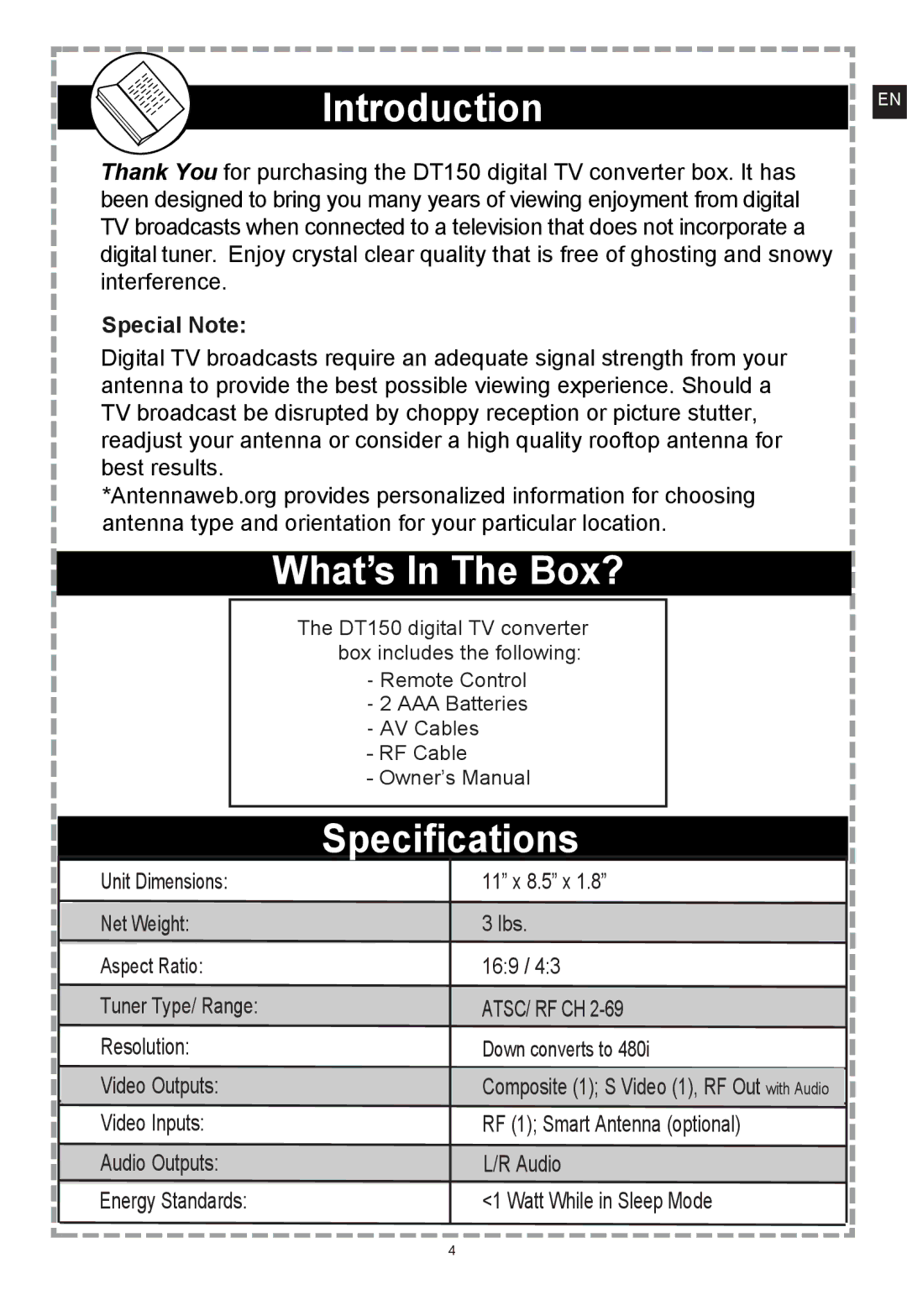 Apex Digital DT150 user manual Introduction 