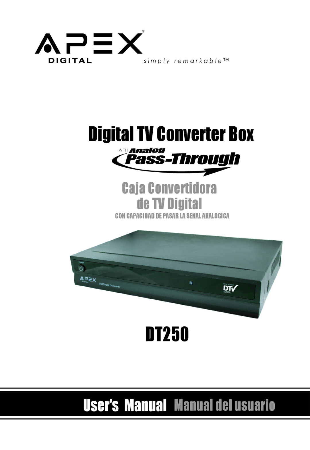 Apex Digital DT250 user manual Digital TV Converter Box 