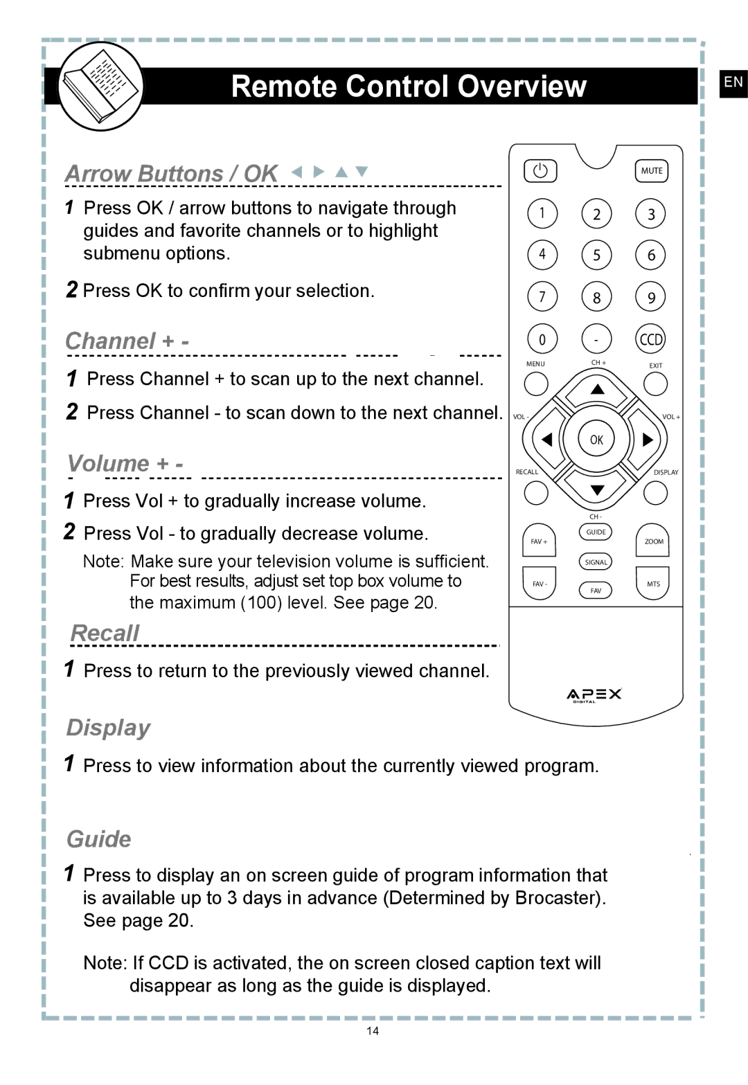 Apex Digital DT250 user manual Recall 