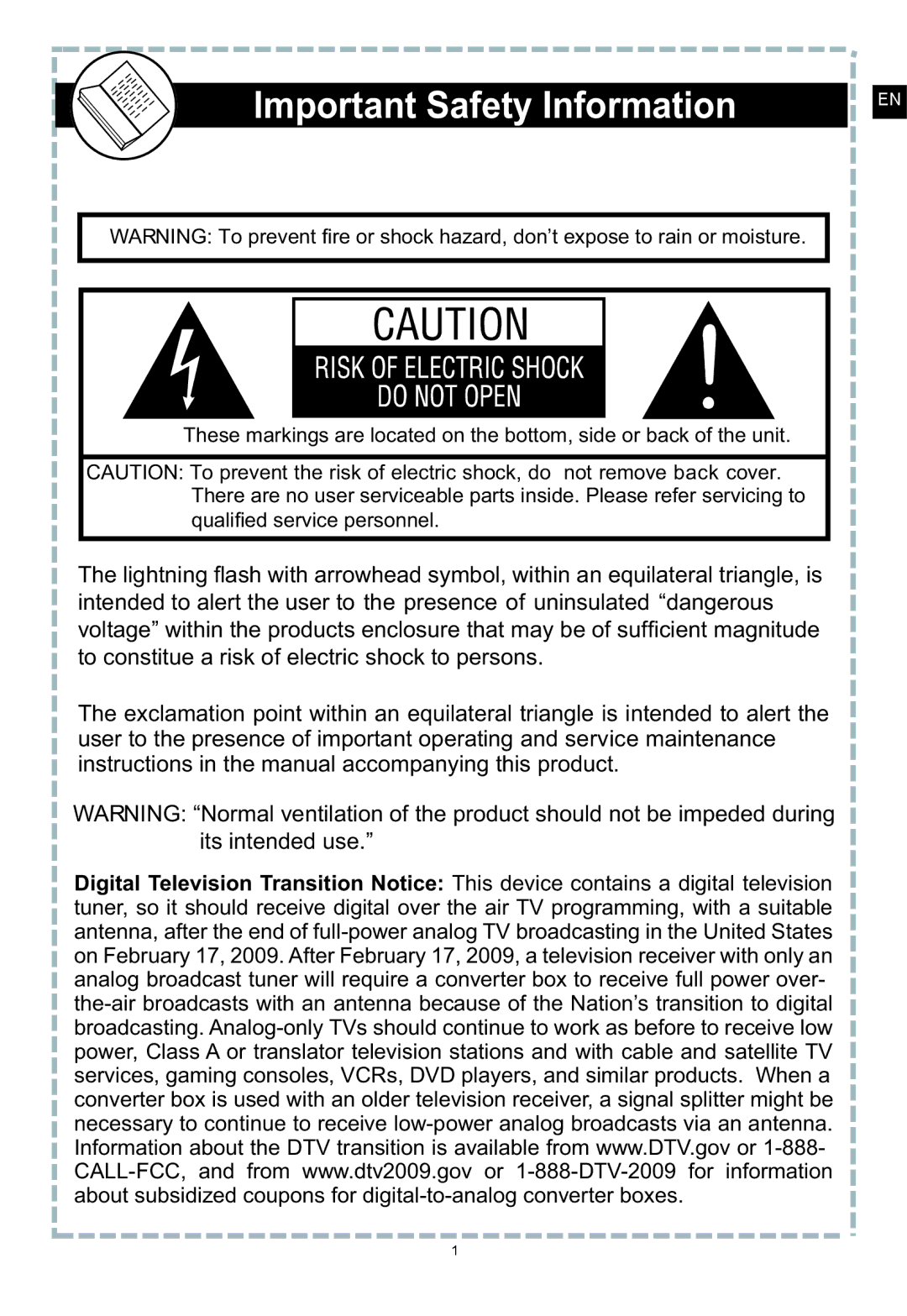 Apex Digital DT250 user manual Important Safety Information 