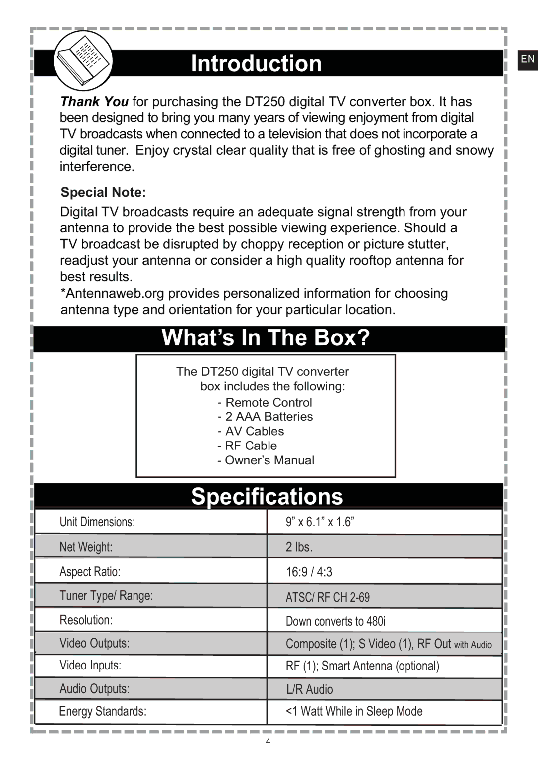 Apex Digital DT250 user manual Introduction 