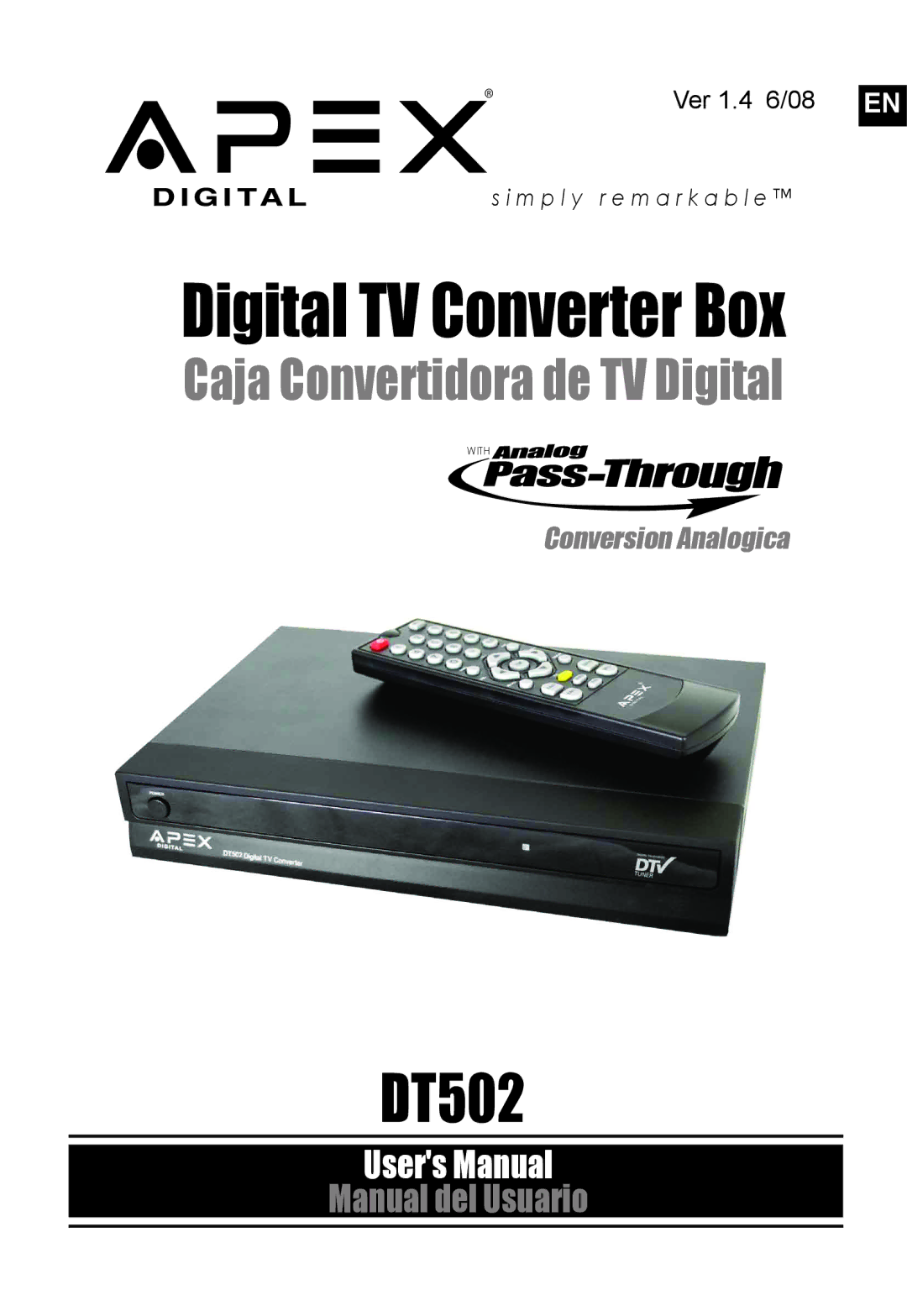 Apex Digital DT502 user manual Digital TV Converter Box 