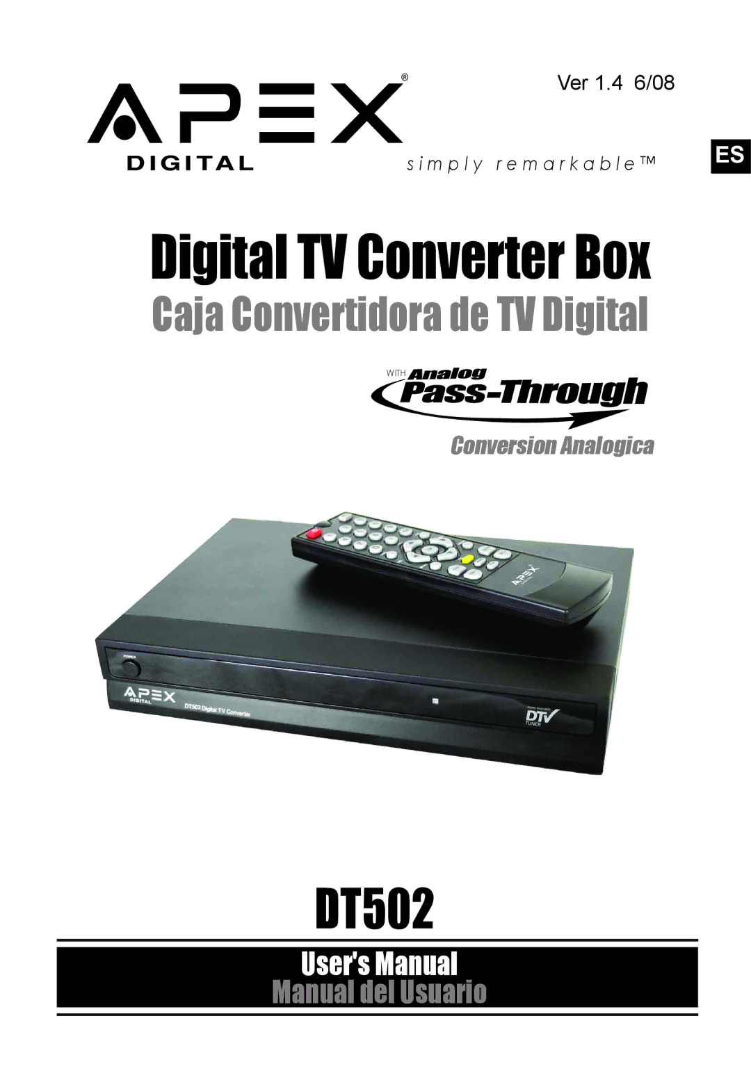 Apex Digital DT502 user manual Digital TV Converter Box 