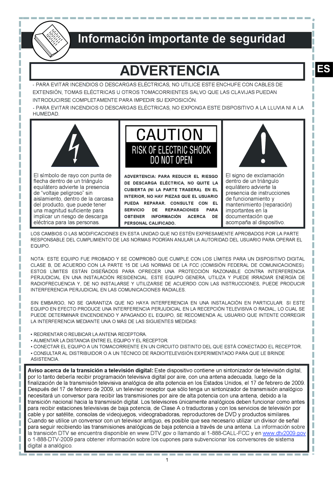 Apex Digital DT502 user manual Advertencia 