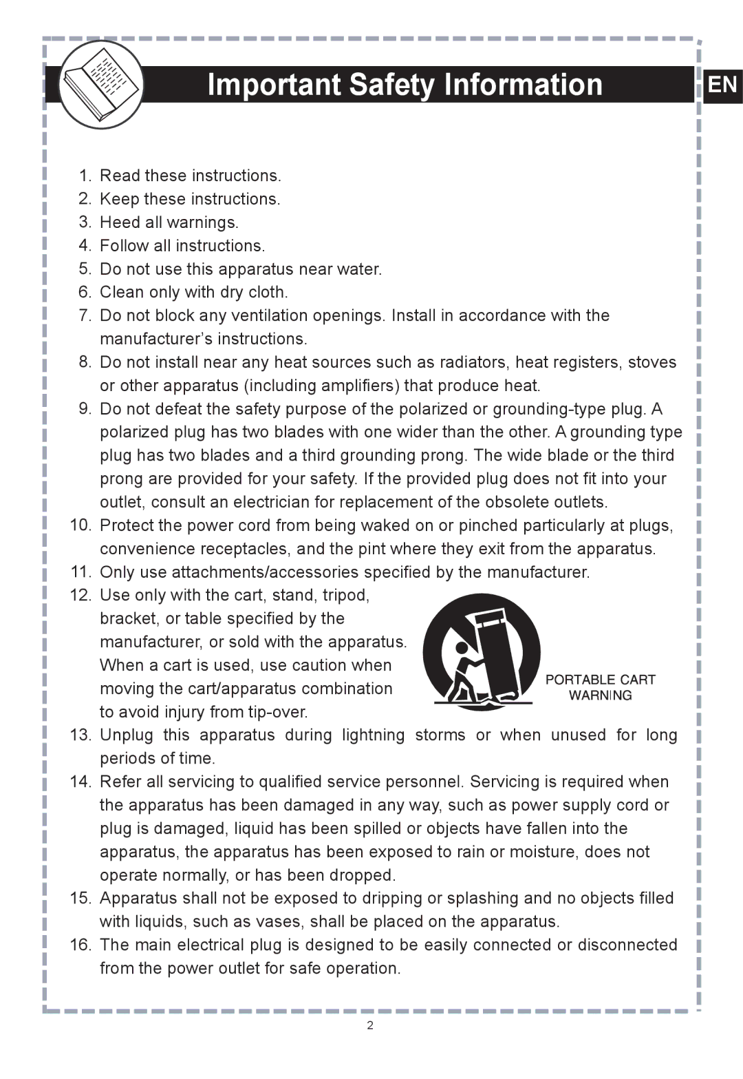 Apex Digital DT502 user manual Important Safety Information 