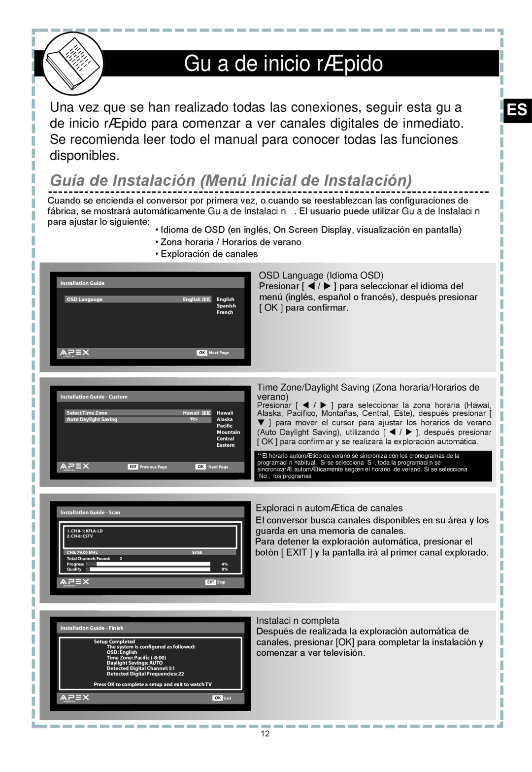 Apex Digital DT502 user manual Exploración automática de canales 