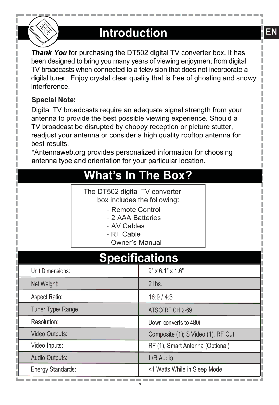 Apex Digital DT502 user manual IntroductionEN 