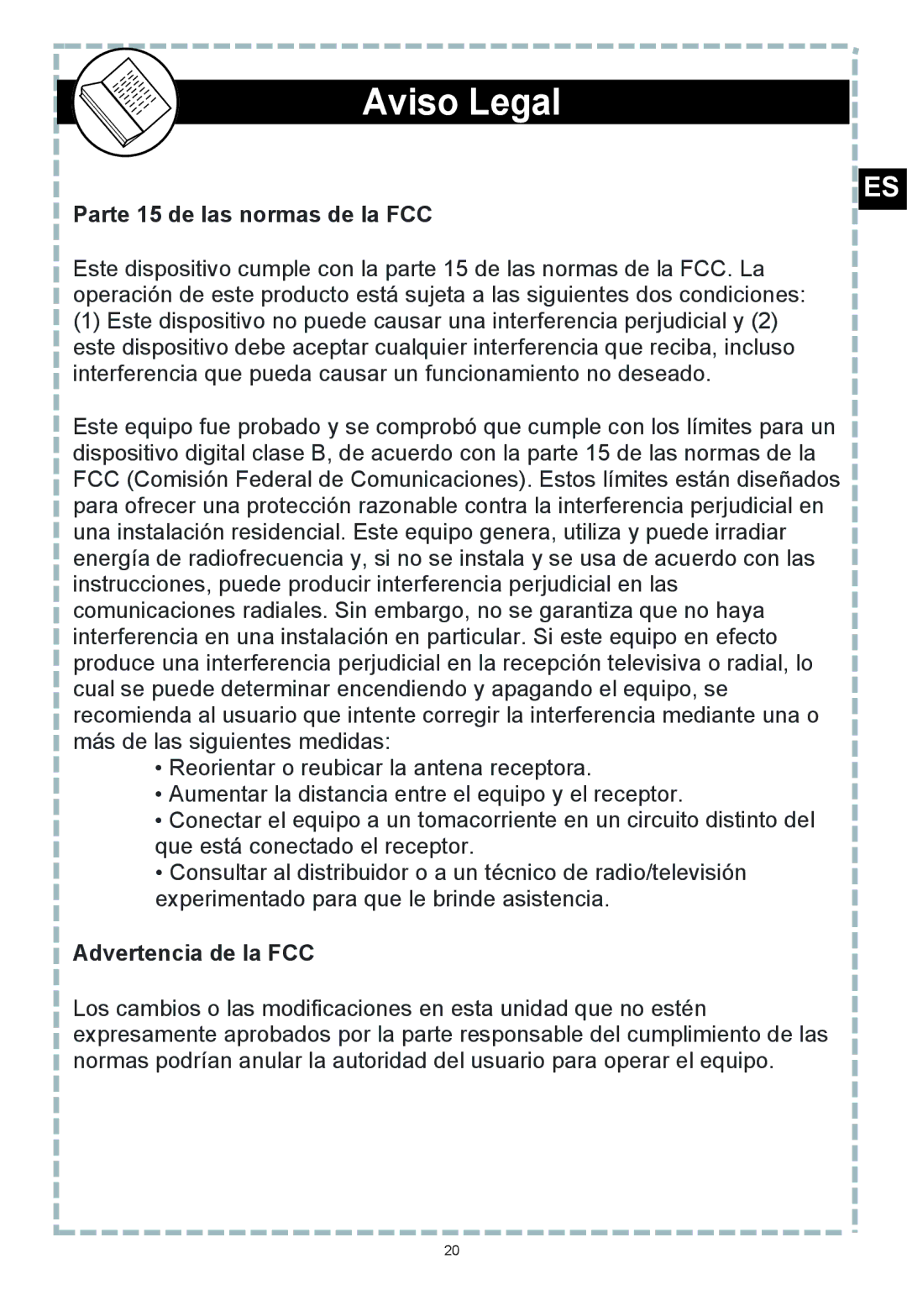 Apex Digital DT502 user manual Aviso Legal, Parte 15 de las normas de la FCC 