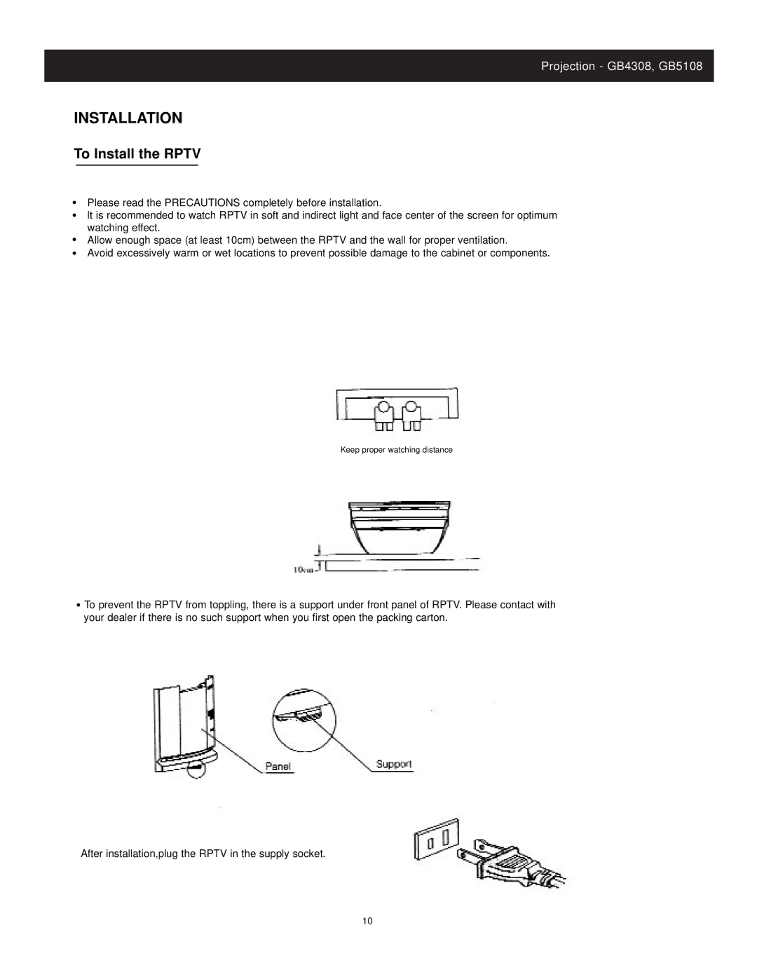 Apex Digital GB4308, GB5108 instruction manual Installation, To Install the Rptv 