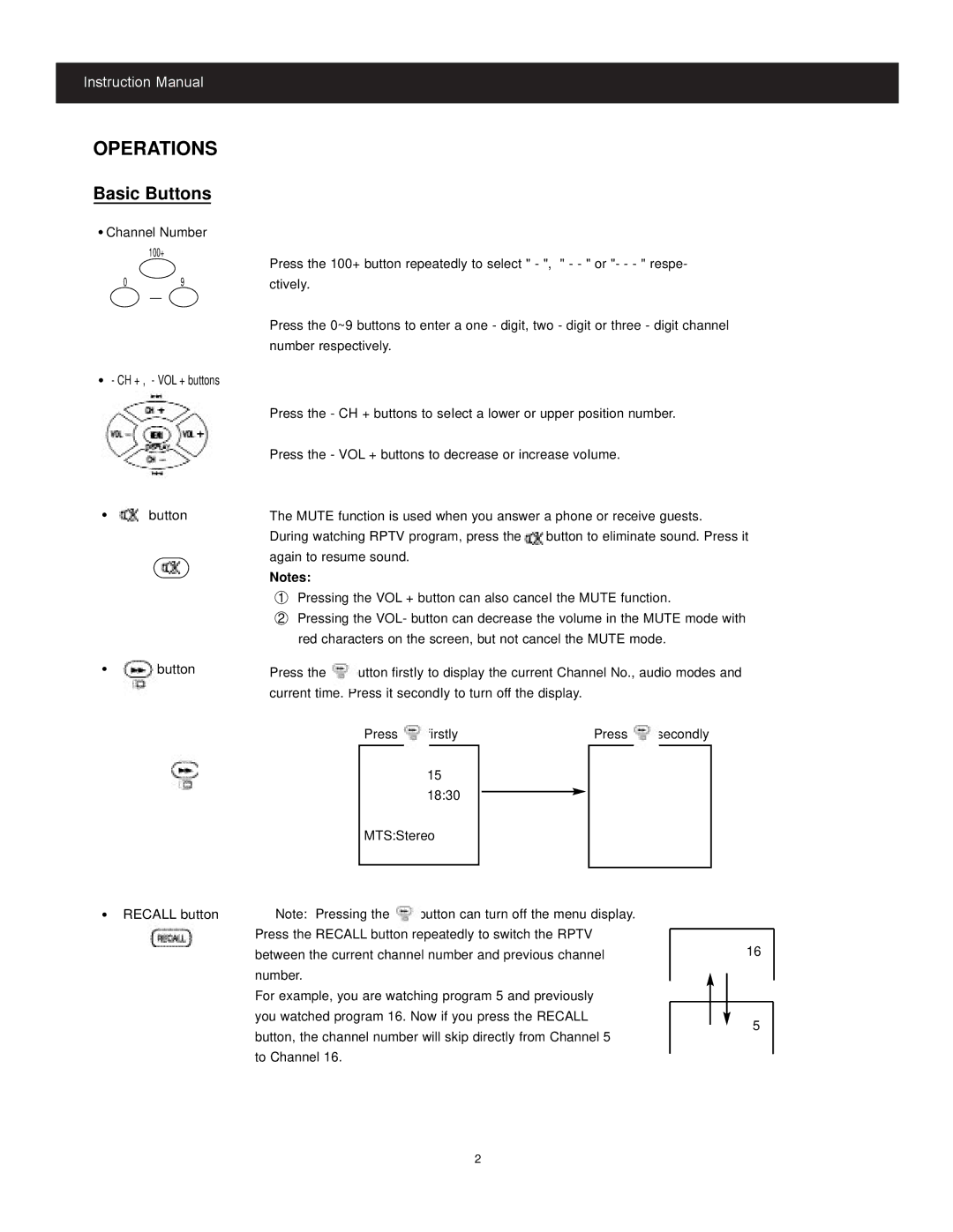 Apex Digital GB4308, GB5108 instruction manual Operations, Basic Buttons 