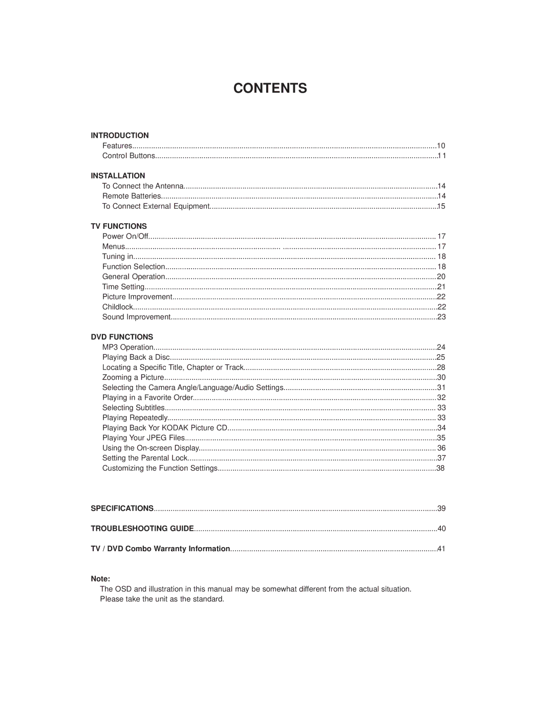 Apex Digital GT2015DV operation manual Contents 