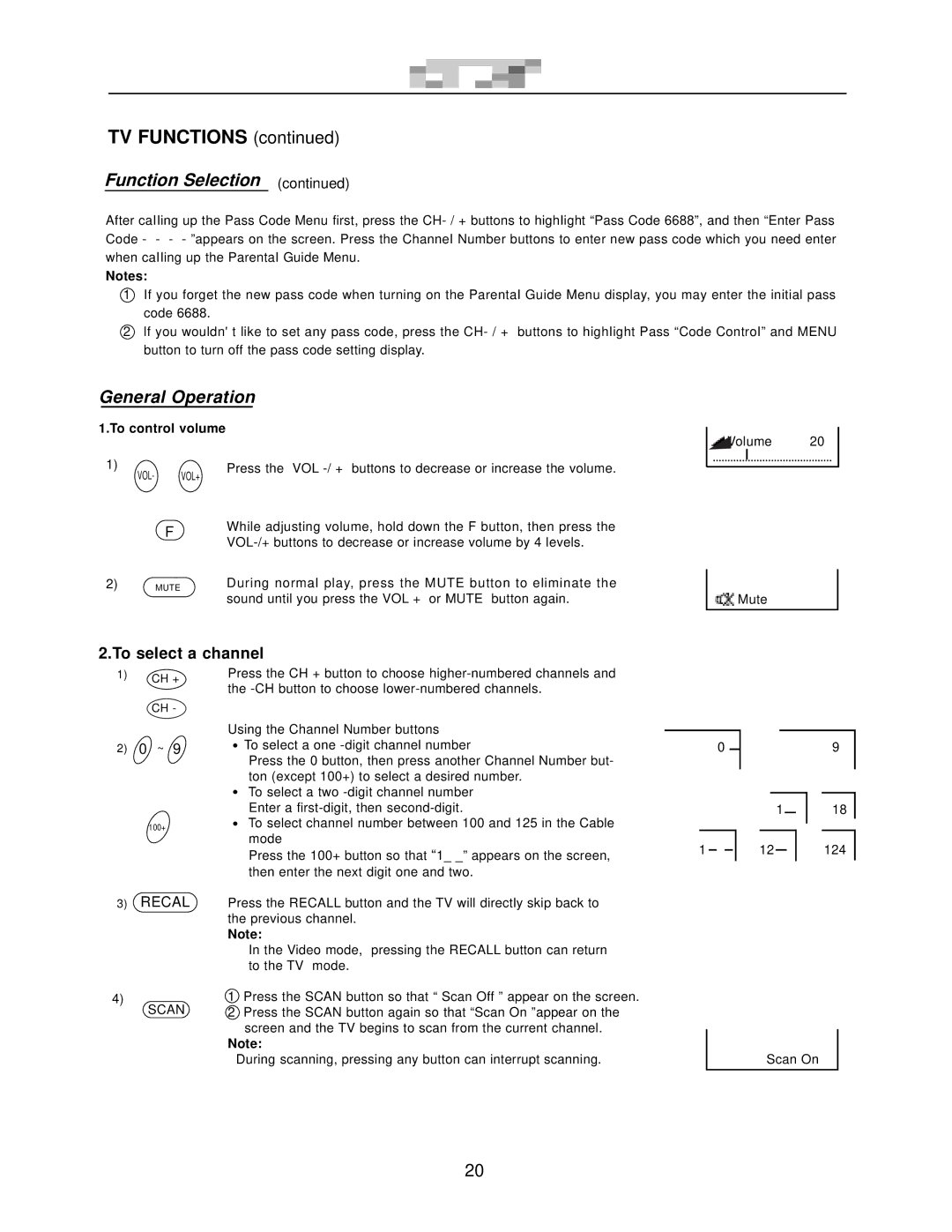 Apex Digital GT2015DV operation manual General Operation, To control volume 