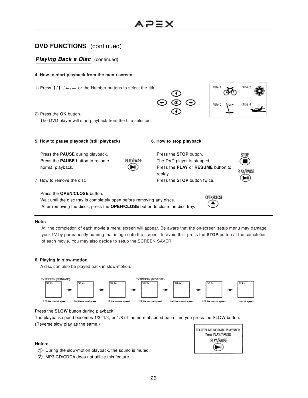 Apex Digital GT2015DV operation manual How to start playback from the menu screen 