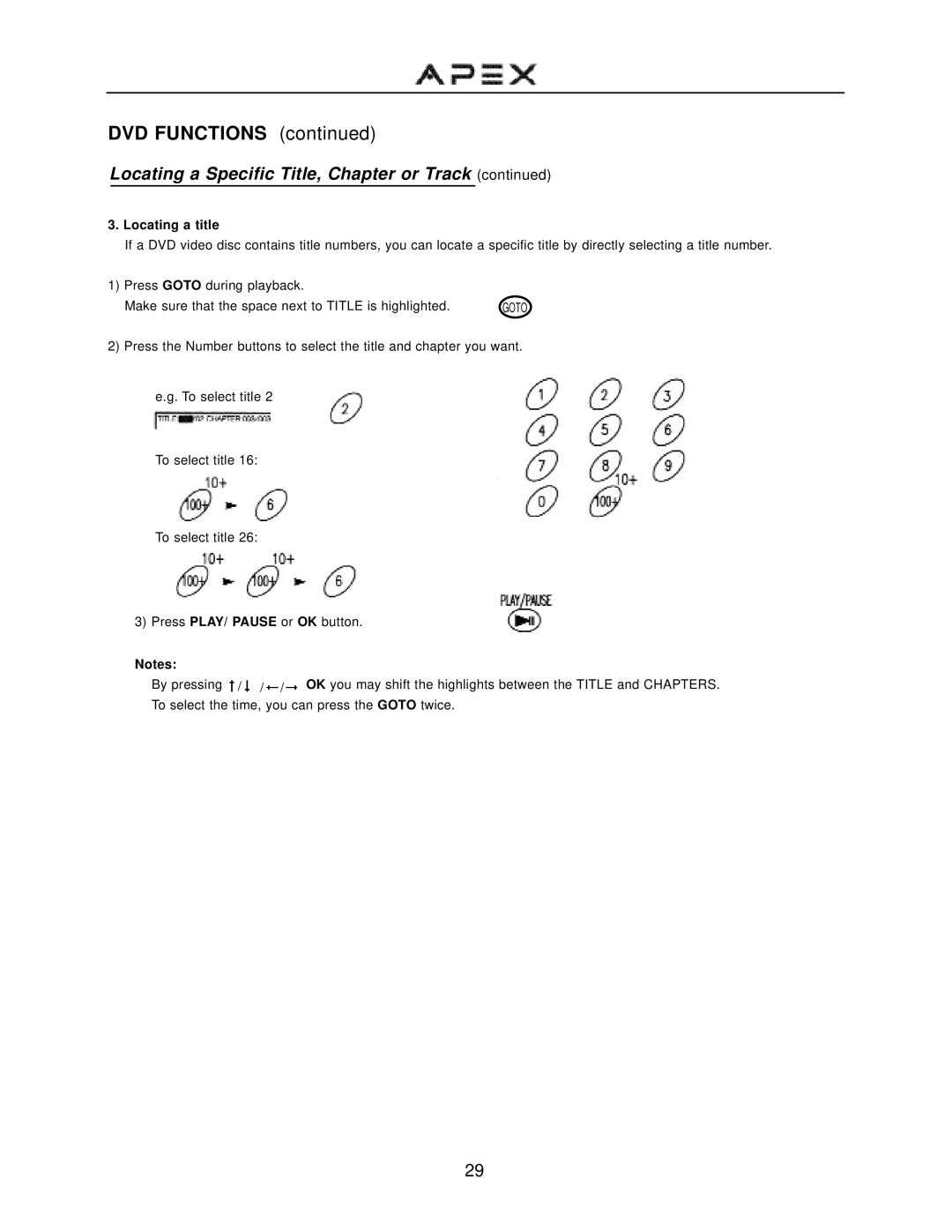 Apex Digital GT2015DV operation manual Locating a title 