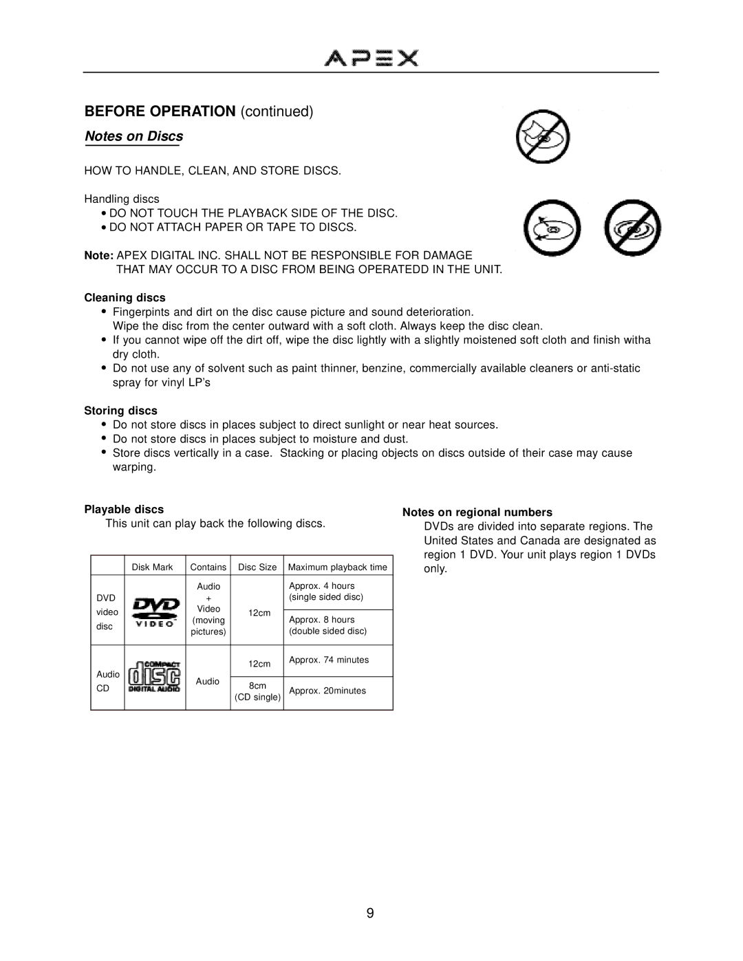 Apex Digital GT2715DV operation manual Cleaning discs 