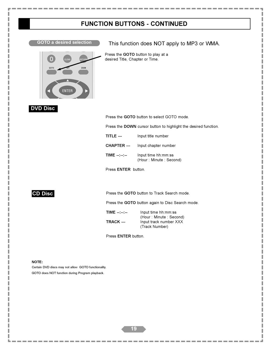 Apex Digital HT-175 manual Goto a desired selection, Title Input title number, Input chapter number 