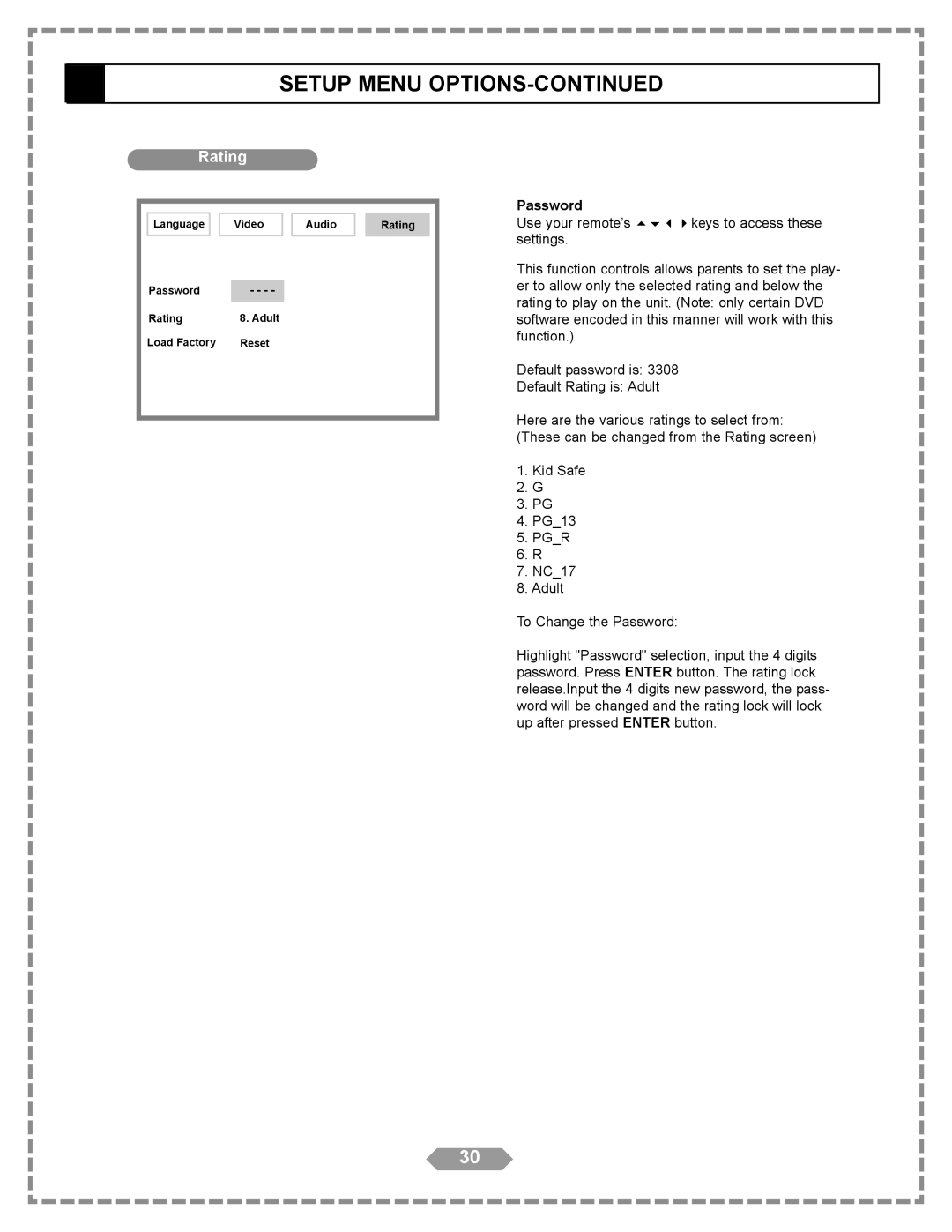 Apex Digital HT-175 manual Rating, Password 