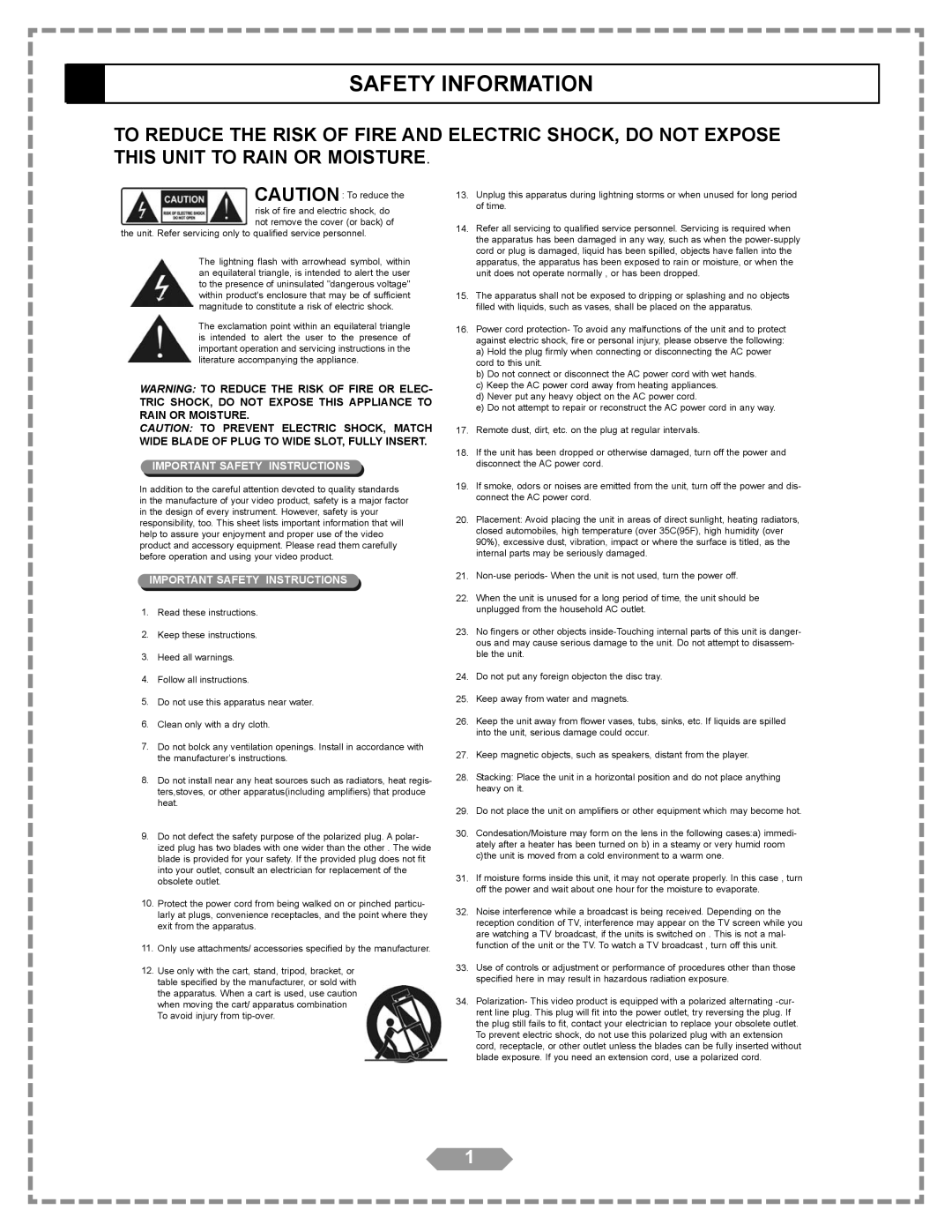 Apex Digital HT-175 manual Safety Information, Important Safety Instructions 