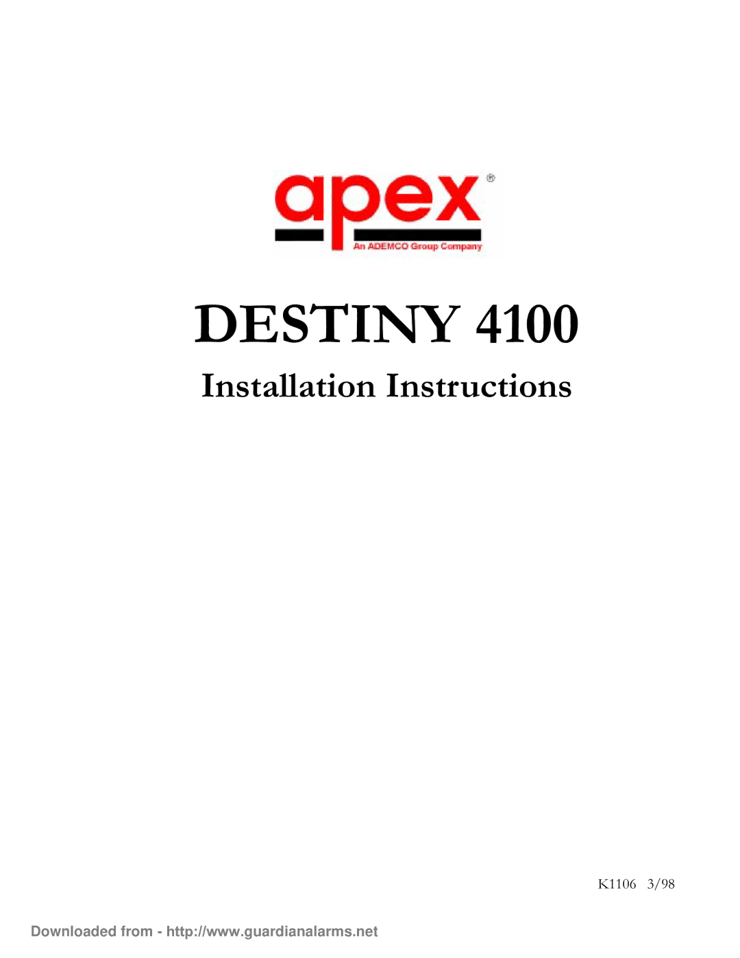 Apex Digital K1106 installation instructions Destiny 