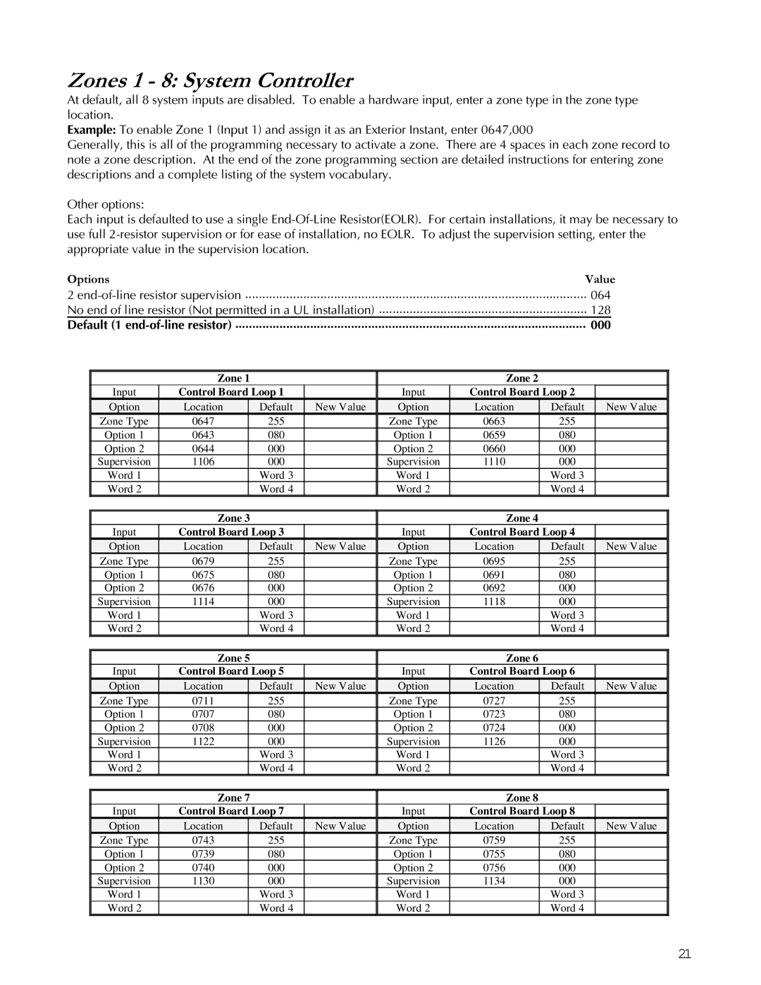 Apex Digital K1106 installation instructions Zones 1 8 System Controller, Control Board Loop 