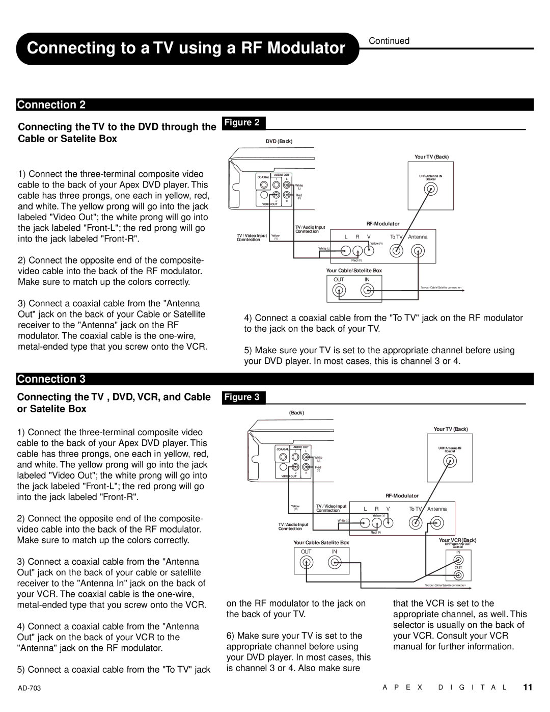 Apex Digital LAD-703 owner manual Connecting the TV , DVD, VCR, and Cable or Satelite Box 