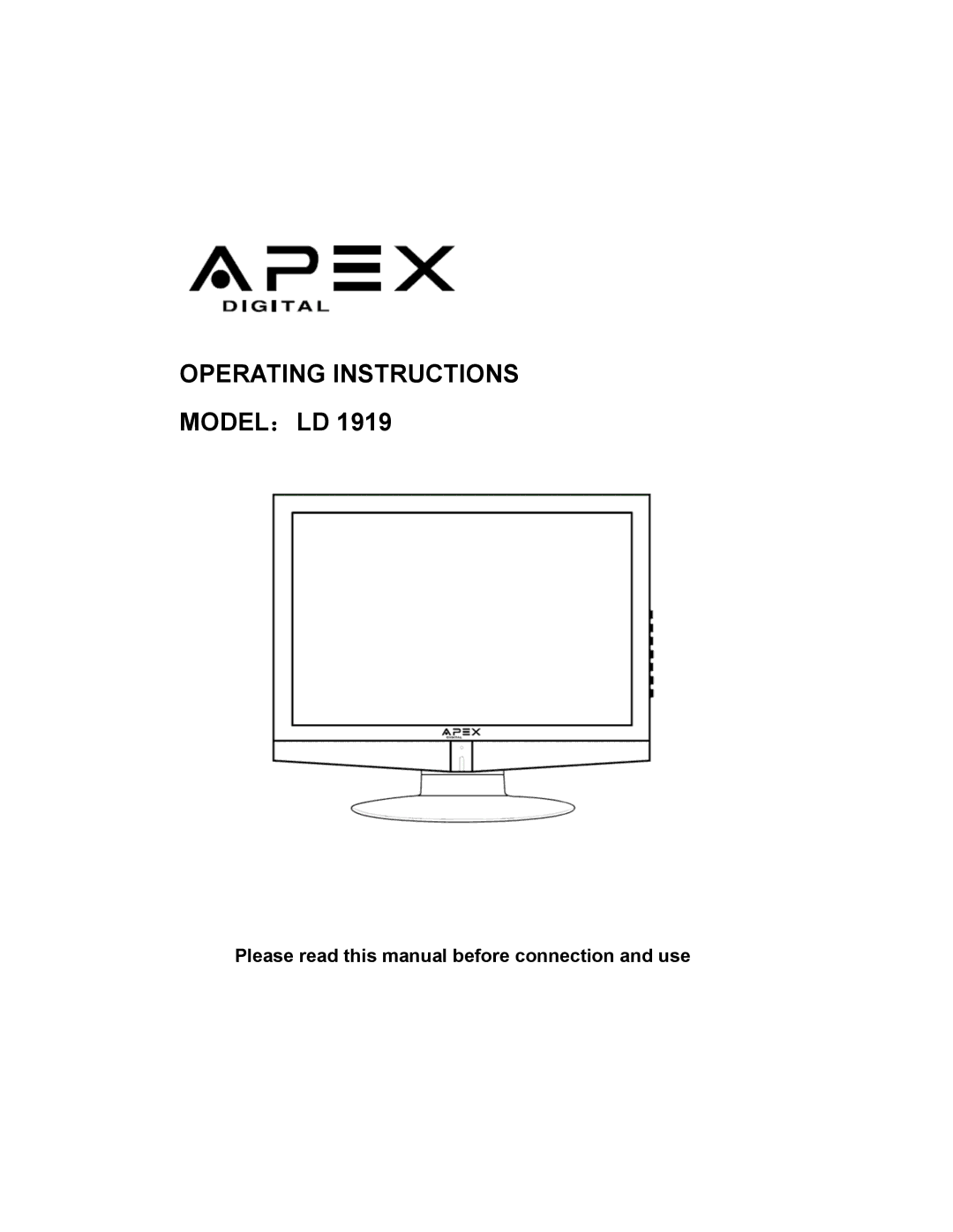 Apex Digital LD1919 operating instructions Please read this manual before connection and use 