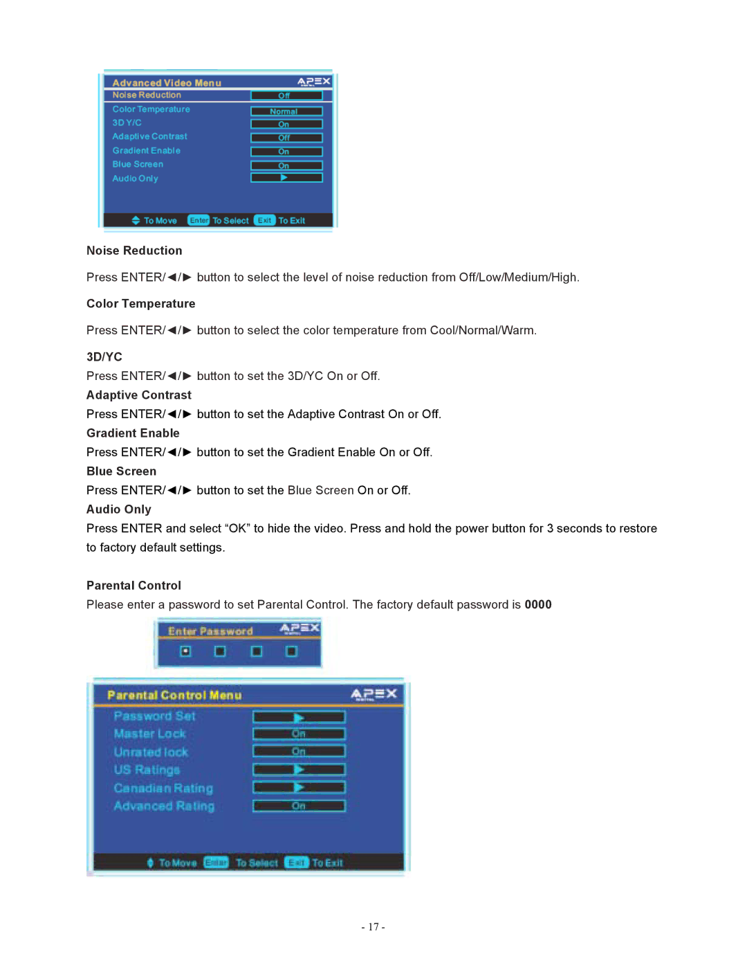 Apex Digital LD1919 operating instructions 3D/YC 